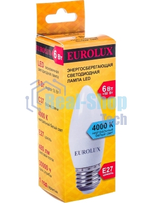Лампа светодиодная EUROLUX LL-E-C37-6W-230-4K-E27 свеча