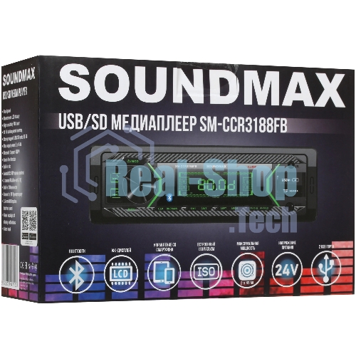Автомагнитола Soundmax SM-CCR3188FB, 1 DIN, Bluetooth, USB Type-A, AUX