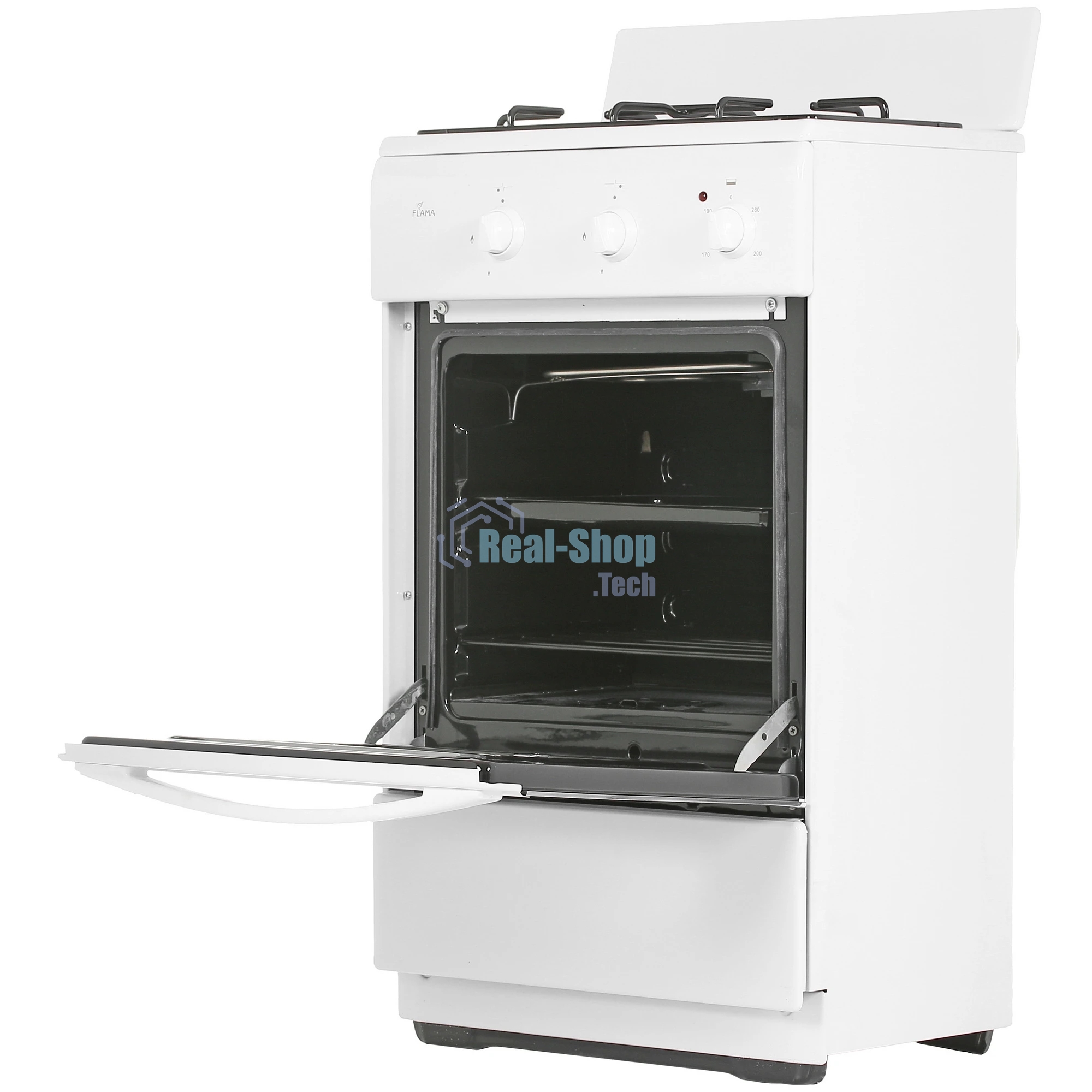 Плита комбинированная Flama CK 2202 W белый, конфорок 2 шт, духовка 30 л, 50 см x 85 см x 38 см