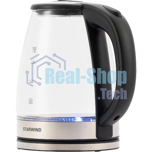 Чайник электрический Starwind SKG4777 1.8 л, 2000 Вт, черный/прозрачный (корпус: стекло)