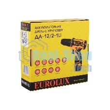 Дрель-шуруповерт Eurolux ДА-12/2-1Li, 12 В, 1.5 Ач, 25 Нм, щеточный