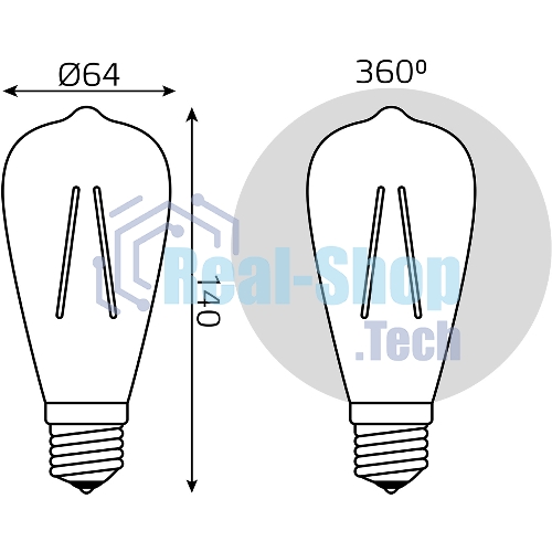 Лампа светодиодная филаментная Gauss Filament ST64 8Вт цок.: E27 эдисон 220B св. свеч. бел. теп. (упак.: 10 шт)