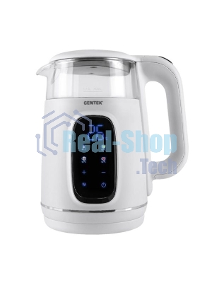 Электрочайник Centek CT-0052 белый, 1.7 л, 2200 Вт, скрытый нагревательный элемент, поддержание температуры