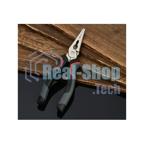 Удлиненные плоскогубцы Deli DL0103 160 мм, Cr-V, эксцентриковый шарнир, антикоррозийное покрытие, трехкомпонентная прорезиненная рукоять
