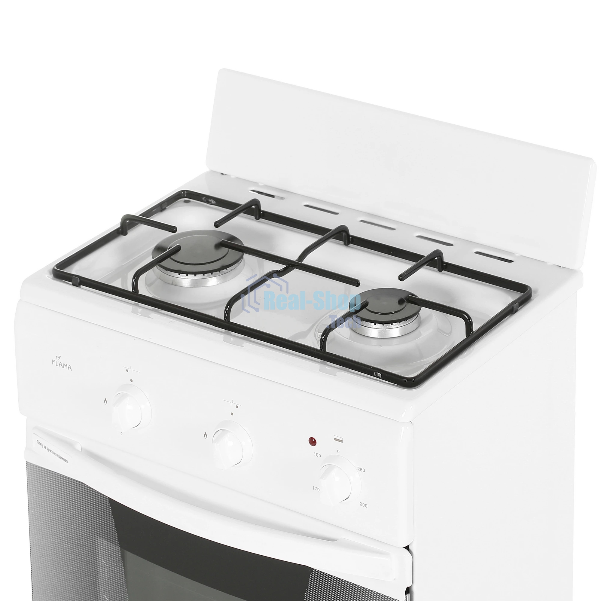 Плита комбинированная Flama CK 2202 W белый, конфорок 2 шт, духовка 30 л, 50 см x 85 см x 38 см