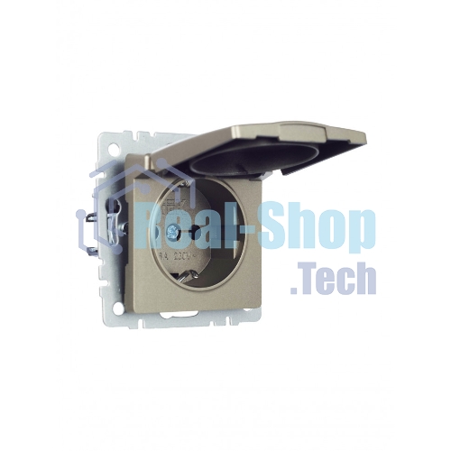 Розетка 1-местная BRITE IEK РСбш10-3-БрШ (BR-R16-16-K37) с заземлением, с защитными шторками и крышкой, 16А, IP20, шампань