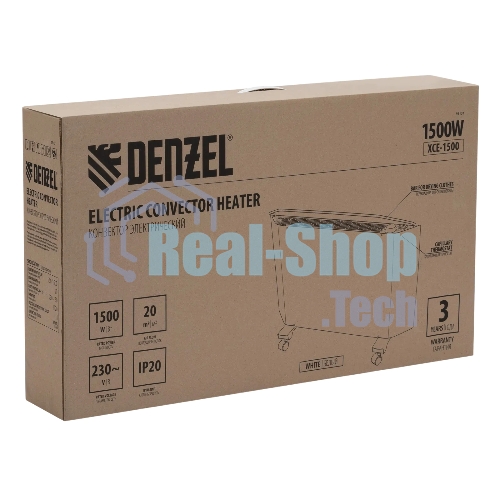 Конвектор электрический Denzel XCE-1500 белый, 1500 Вт, 20 м2, термостат