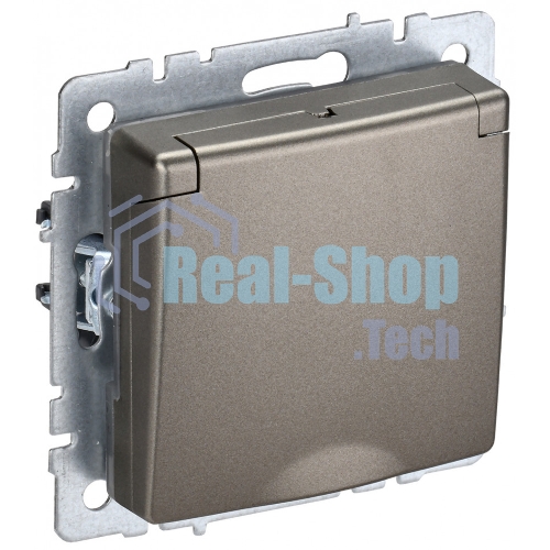 Розетка 1-местная BRITE IEK РСбш10-3-БрШ (BR-R16-16-K37) с заземлением, с защитными шторками и крышкой, 16А, IP20, шампань