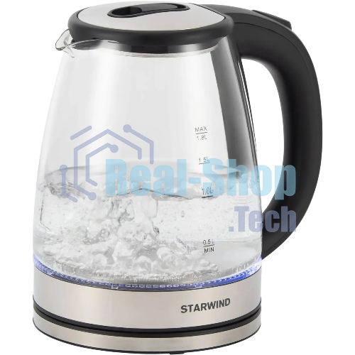 Чайник электрический Starwind SKG4777 1.8 л, 2000 Вт, черный/прозрачный (корпус: стекло)