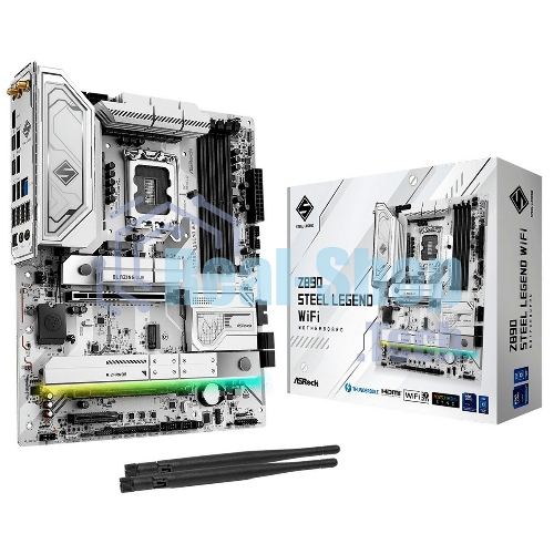 Материнская плата ASRock Z890 Steel Legend WiFi, Intel Z890, 4x4x M.2, 2x PCI-E x16, 1x PCI-E x4, 1x D-Sub нет, 1x HDMI есть, 1x DVI нет, 1x DP нет, 1x 2.5Gb LAN, Wi-Fi 802.11be, BT есть, 2x USB-C. 2x USB 2.0, 4x USB 3.2 Gen1, 2x USB 3.2 Gen2, 7.1, ATX