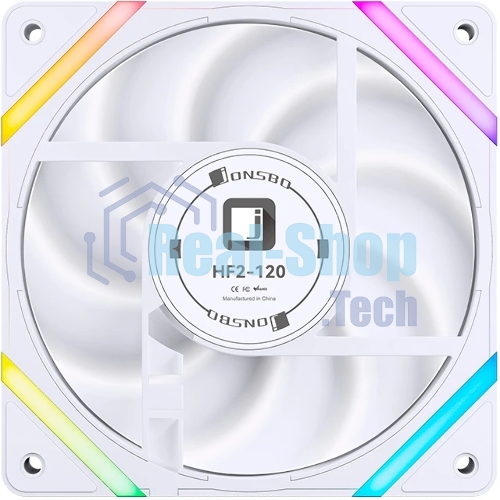 Вентилятор для корпуса JONSBO HF2-120WR Reverse (120x120x25мм, 4-pin PWM, ARGb, 63.3CFM, 29.5dBA, 2200RPM, белый)