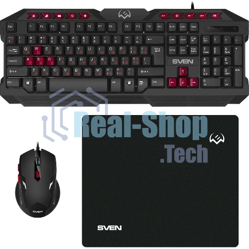 Комплект клавиатура + мышь SVEN GS-9200 игровые клавиатура, мышь и коврик