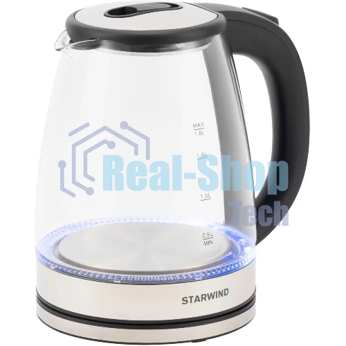 Чайник электрический Starwind SKG4777 1.8 л, 2000 Вт, черный/прозрачный (корпус: стекло)