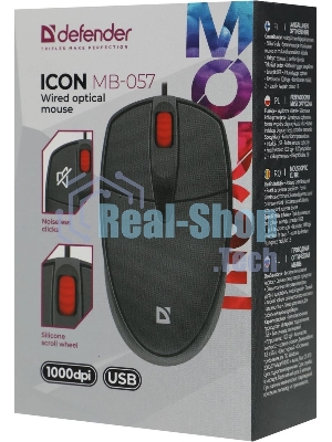 Мышь проводная Defender Icon MB-057 черный, 1000 dpi, USB, кнопки - 3