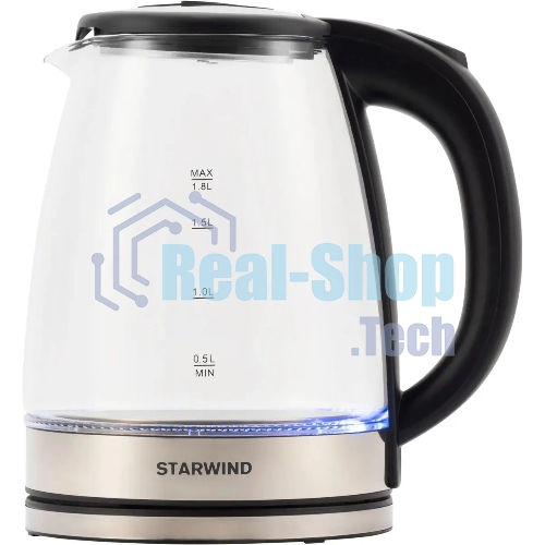Чайник электрический Starwind SKG4777 1.8 л, 2000 Вт, черный/прозрачный (корпус: стекло)