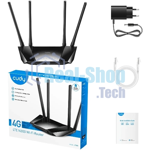 Роутер беспроводной Cudy LT400 N300 10/100BASE-TX/4G cat.4 черный