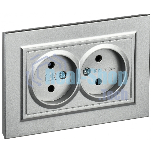 Розетка 2-местная IEK BRITE РС12-2-БрА (BR-R20-10-K47-F) без заземления, без защитных шторок, 10А в сборе, алюминий