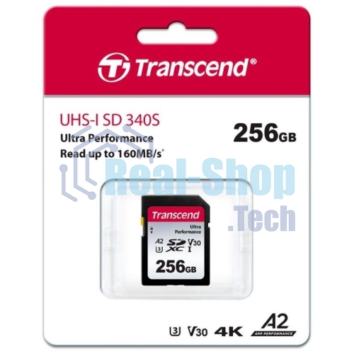 Флеш карта SDXC Transcend 340S, 256 Гб, UHS-I Class U3 V30 A2 (TS256GSDC340S)