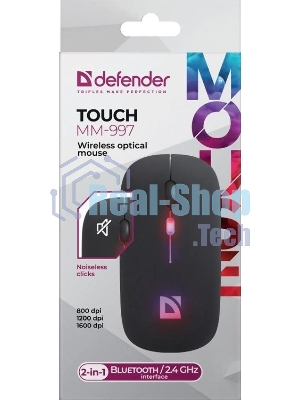 Мышь беспроводная Defender Touch MM-997 черный, 1600 dpi, радиоканал, Bluetooth, USB, кнопки - 4