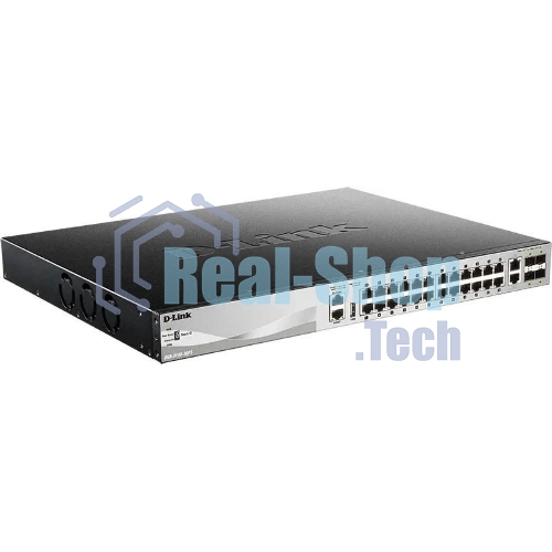 Коммутатор D-Link DGS-3130-30PS/B2A Управляемый L3 стекируемый коммутатор с 24 портами 10/100/1000Base-T, 2 портами 10Gbase-T и 4 портами 10Gbase-X SFP+ (24 порта PoE 802.3af/at, PoE-бюджет 370 Вт; 740 Вт с DPS-700)