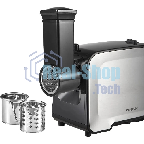Мясорубка электрическая Centek CT-1604 Комбайн серый, 2200 Вт, 2.2 кг/мин, реверс, защита от перегрузки, насадки - 7