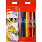 Карандаши цветные Deli EC00300 ColoRun, трехгранный профиль, тополь, 12 цветов, коробка с европодвесом