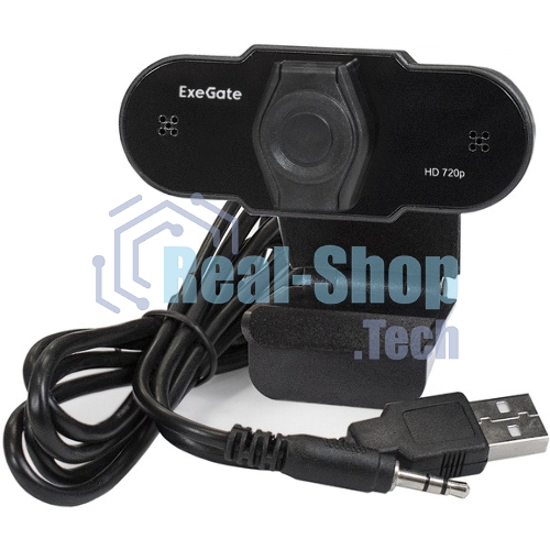 Веб-камера ExeGate BlackView C525 HD 1280x720, 30 кадр/с, USB Type-A, микрофон (шумоподавление), шторка приватности, универсальное крепление