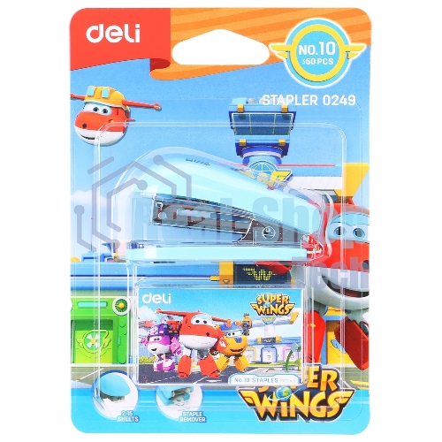Степлер настольный Deli E0249 Super Wings 24/6 26/6 (12 листов), ассорти, 40 скоб, металл/пластик блистер