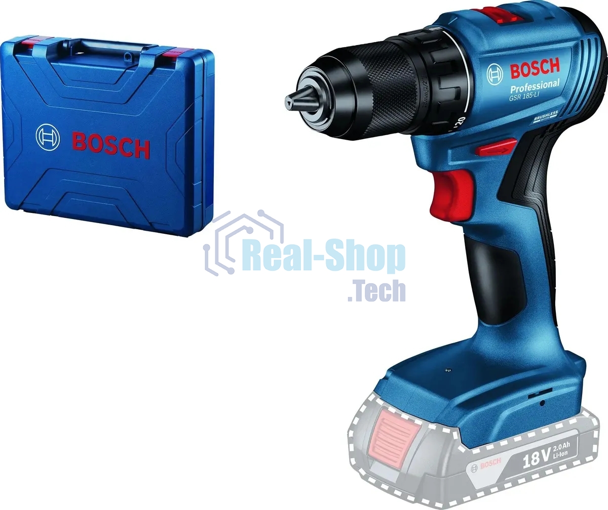Дрель-шуруповерт Bosch GSR 185-LI Аккумуляторная, 18В, Без АКБ и ЗУ, Кейс