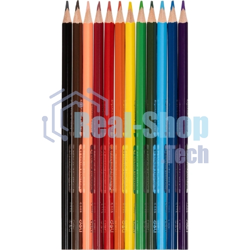 Карандаши цветные Deli EC00200 Color Emotion, трехгранный профиль, липа, 12 цветов, коробка с европодвесом (12шт)