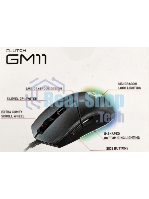 Мышь проводная MSI Clutch GM11 черный, 5000 dpi, USB, кнопки - 6