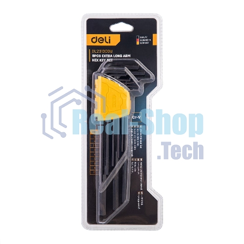 Ключи Deli Набор шестигранных ключей сверхдлинных Deli DL231309H 9 шт размеры 1,5,2,2,5,3,4,5,6,8,10мм, пластиковый держатель