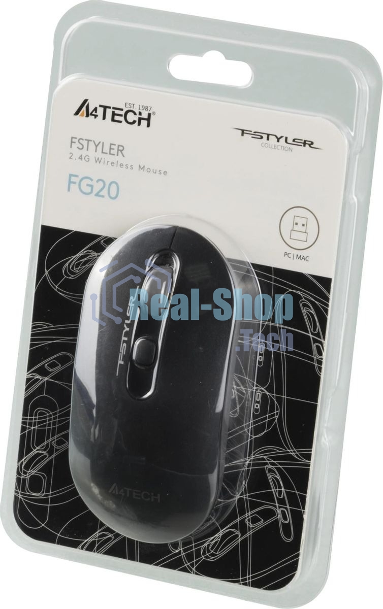 Мышь беспроводная A4Tech Fstyler FG20 серый, 2000 dpi, радиоканал, USB, кнопки - 4