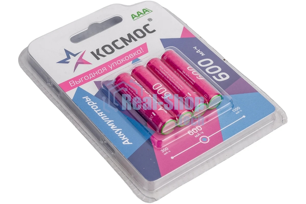 Аккумулятор AAA/R03 NI-MN 600мА.ч BP-4 (блист.4шт) КОСМОС KOCR03NIMH600mAh4BL