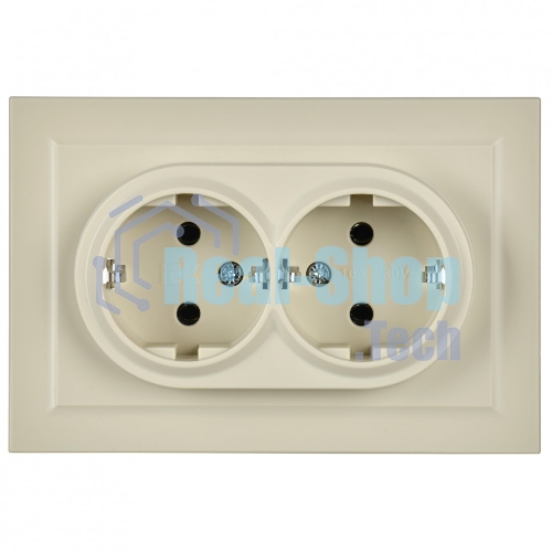 Розетка 2-местная IEK BRITE РС12-3-БрКр (BR-R21-16-K10-F) с заземлением, без защитных шторок, 16А в сборе, бежевый