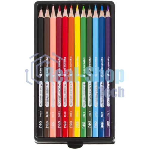 Карандаши цветные Deli EC00200 Color Emotion, трехгранный профиль, липа, 12 цветов, коробка с европодвесом (12шт)