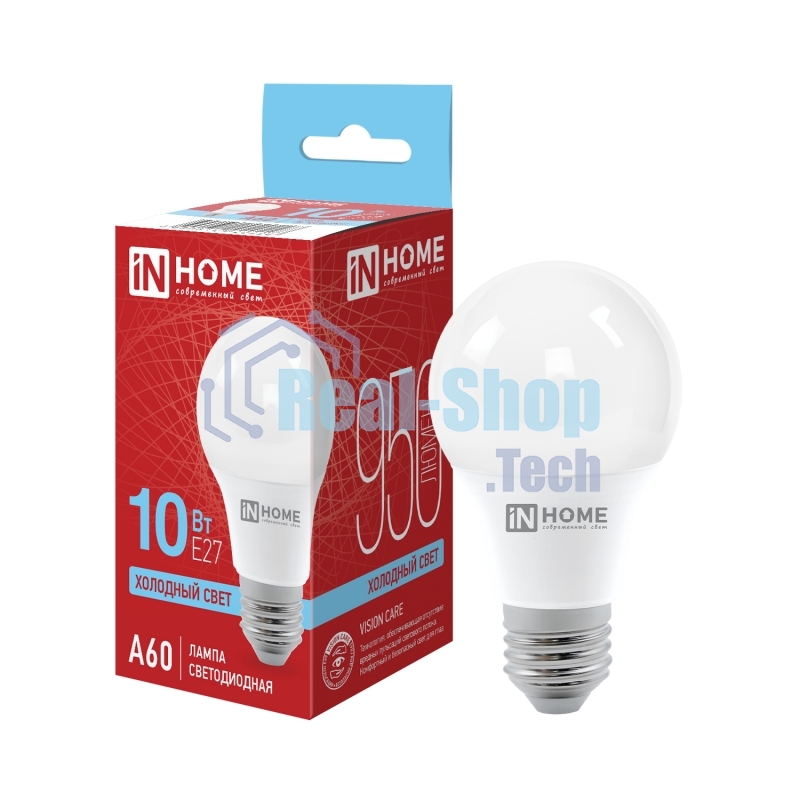 Лампа светодиодная IN HOME 4690612020228 LED-A60-VC 10Вт 230В E27 6500К