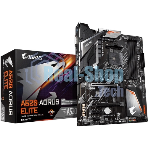 Материнская плата Gigabyte A520 AORUS ELITE, AM4, AMD A520, 4xDDR4, 4xSATA, 1xM.2, 1xPCI-E 3.0 x16, 1xHDMI, 1xDVI-D, 1x 1Gb LAN, 2xUSB 2.0, 4xUSB 3.2 Gen 1, 3x3.5 мм, 7.1, Micro-ATX