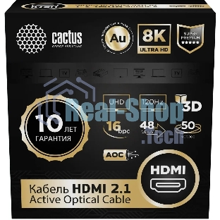 Кабель аудио-видео Cactus CS-HDMI-AOC-2.1-50 HDMI (m)/HDMI (m) 50м. позолоч.конт. черный