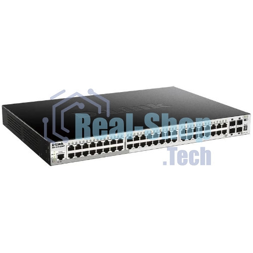 Kоммутатор D-Link DGS-1510-52XMP/A2A PROJ Управляемый L2+ стекируемый с 48 портами 10/100/1000Base-T и 4 портами 10Gbase-X SFP+ (48 портов PoE 802.3af/at, PoE-бюджет 370 Вт; 740 Вт с DPS-700)