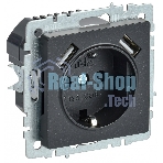 Розетка 1-местная IEK BRITE РЮш10-2-БрЧ (BR-R14-16-U21-D31-K02) с заземлением, с защитными шторками, 16А, с USB A+A 5В 3,1А, черный