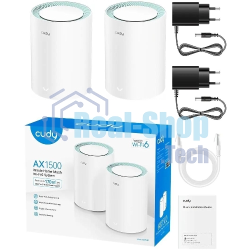Бесшовный Mesh роутер Cudy M1500 (M1500(2-PACK)) AX1500 10/100/1000BASE-TX (упак.:2шт)