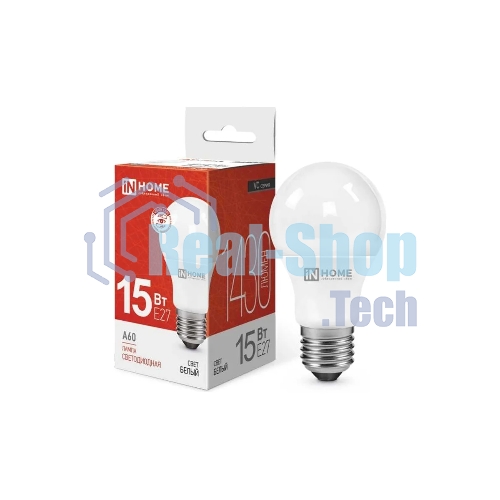 Лампа светодиодная IN HOME 4690612020273 LED-A60-VC 15 Вт 230В E27 4000К 1430 лм