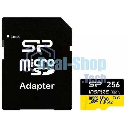 Флеш карта microSDXC 256Gb Silicon Power SP256GbSTXLA2V1NSP Inspire V30 A2 + adapter