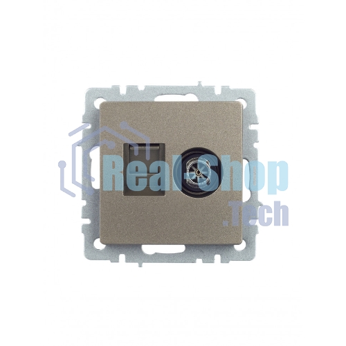 Розетка телевизионная двойная TV+RJ45 IEK Brite РТВ/РК12-БрШ (BR-AK20-1-K37) кат.5E шампань