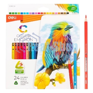 Карандаши цветные Deli EC00220 Color Emotion, трехгранный профиль, липа, 24 цвета, коробка с европодвесом (24шт)