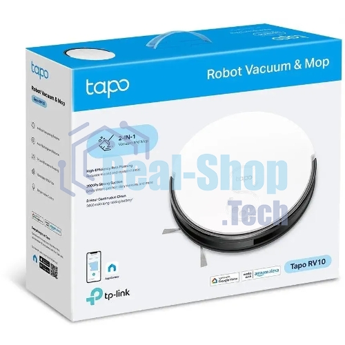 Робот-пылесос TP-Link Tapo RV10 белый/черный, 25 Вт, 2600 мАч Li-Ion, уборка влажная/сухая, пылесборник контейнер 0.4 л