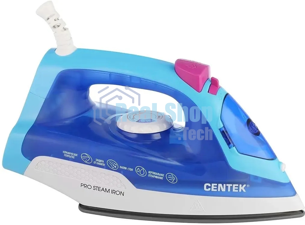Утюг Centek CT-2348 синий/белый, 1600 Вт, 20 г/мин, 80 г/мин, 200 мл