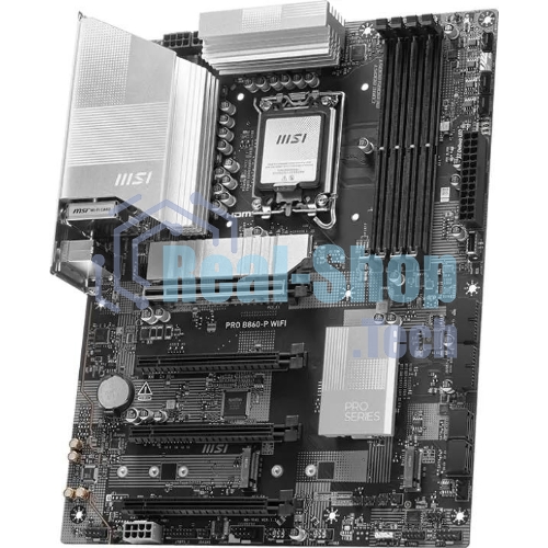 Материнская плата MSI PRO B860-P WIFI, LGA 1851, Intel B860, 4xDDR5, 4xSATA, 3xM.2, 1xPCIe 5.0 x16, 1xPCIe 4.0 x4, 2xPCIe 4.0 x1, 1xHDMI, 1xDP, 1xUSB-C, 1x 5Gb LAN, 2xUSB-A 3.2 Gen 2, 2xUSB-A 3.2 Gen 1, 4xUSB-A 2.0, 3x3.5 мм, 7.1, Wi-Fi 7, ATX