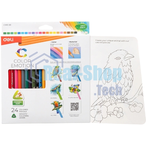 Карандаши цветные Deli EC00220 Color Emotion, трехгранный профиль, липа, 24 цвета, коробка с европодвесом (24шт)